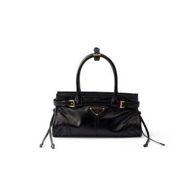 PRADA BLACK MINI LEATHER BONNIE TOP-HANDLE BAG 1BA486 (23.5*12*9cm)